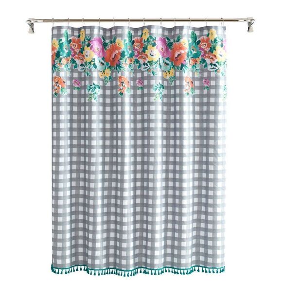 NEW The Pioneer Woman Sweet Romance Gingham Floral Cotton-Rich Shower Curtain, 7 - Picture 9 of 9